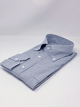 Carica l'immagine nel visualizzatore di Gallery, Camicia Bacchetta Blu Seersucker Collo Francese