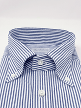 Carica l'immagine nel visualizzatore di Gallery, Camicia Bacchetta Blu Seersucker Collo Francese