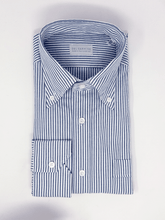 Carica l'immagine nel visualizzatore di Gallery, Camicia Bacchetta Blu Seersucker Collo Francese