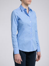 Carica l'immagine nel visualizzatore di Gallery, Camicia Donna Cotone Stretch Riga Blu