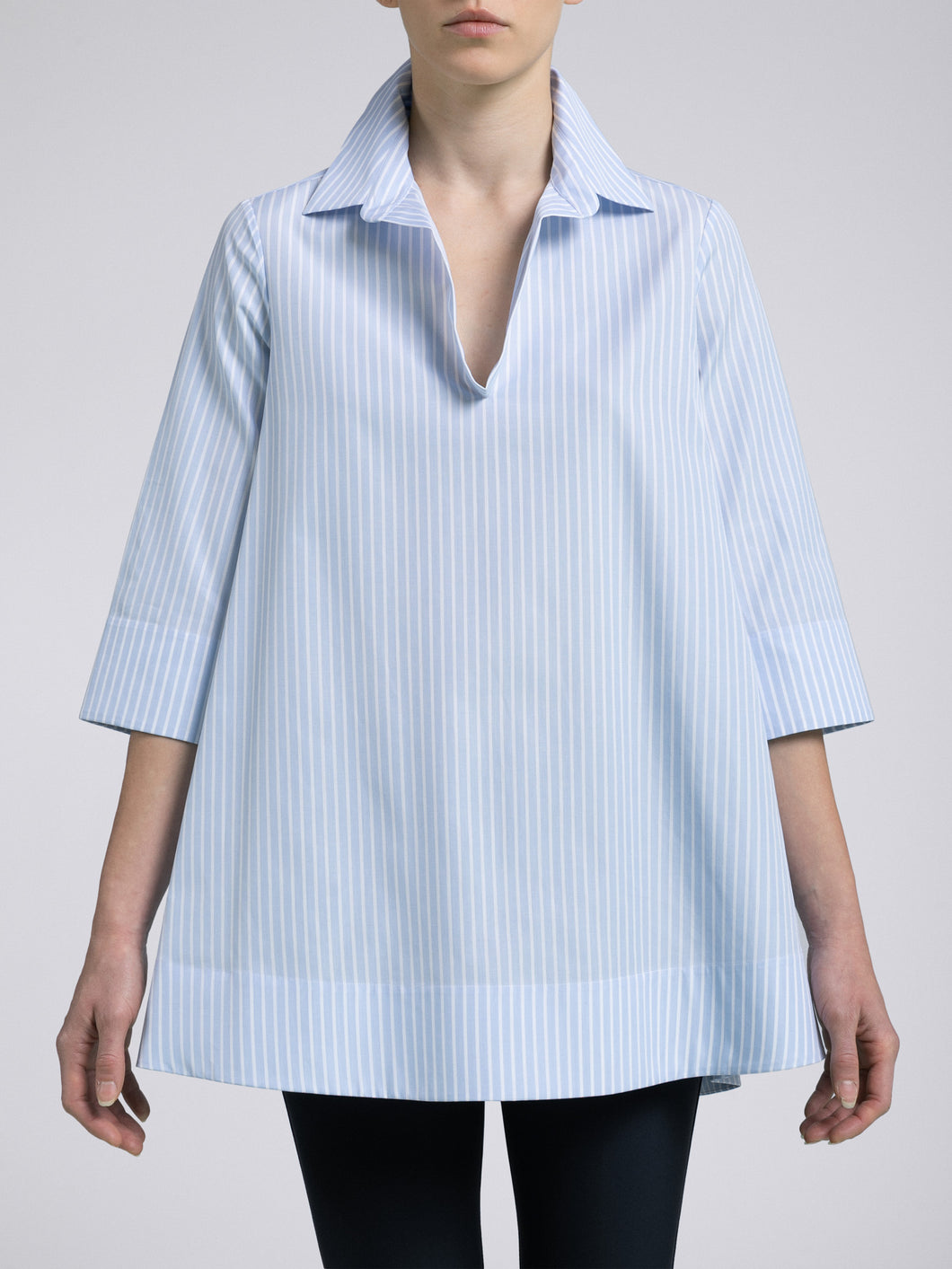 Blusa Donna Elaine Cotone Riga Azzurra